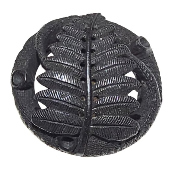 Victorian Domed Bog Oak Carved Laurel Leaf C-Clasp Brooch Pin L837